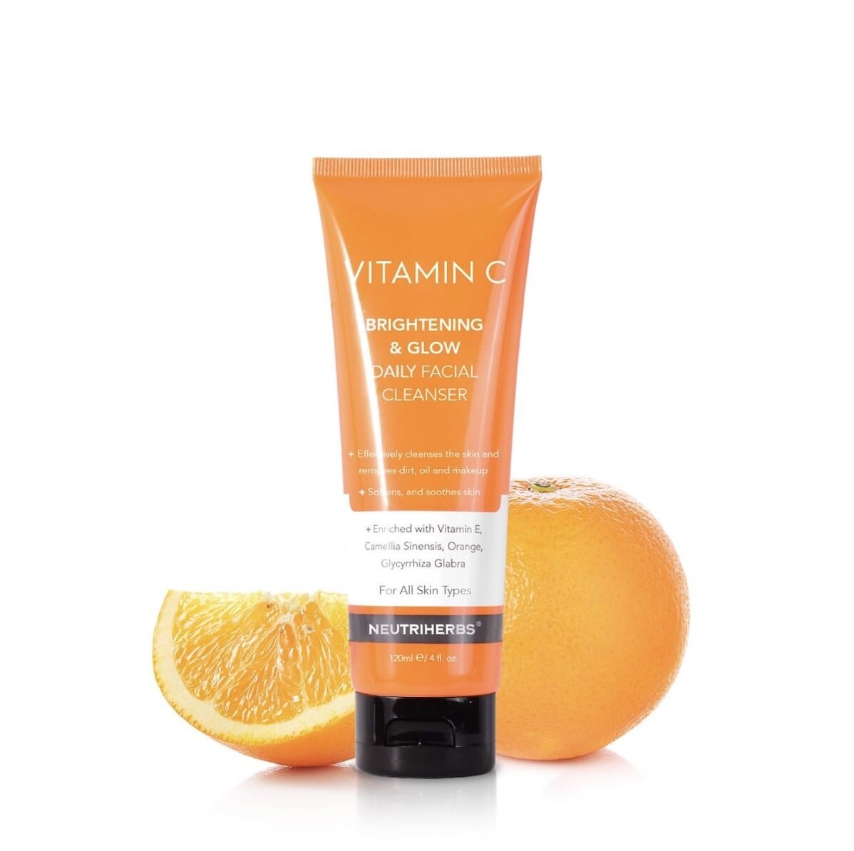 Oranžinis veido prausiklis su vitaminu C tūbelėje – natūrali kosmetika