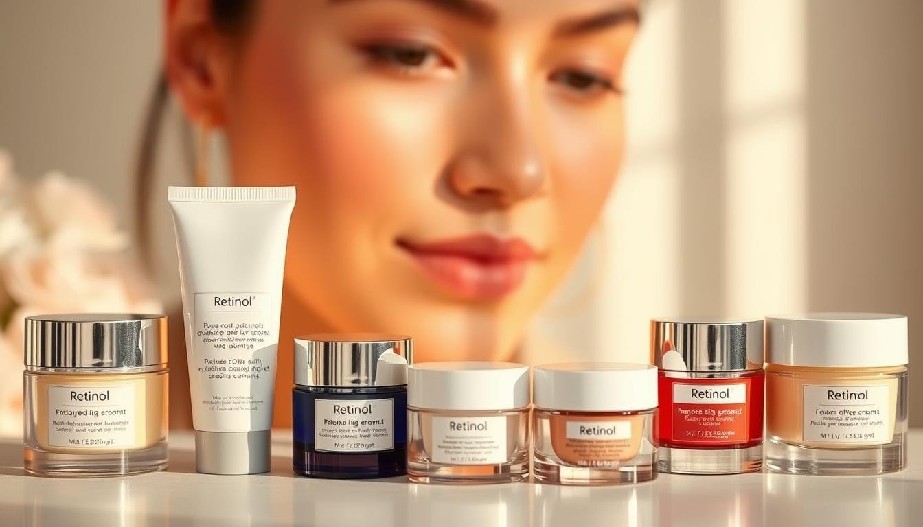 A neatly arranged composition showcasing the best facial creams with retinol on the Lithuanian market. In the foreground, a selection of premium-quality moisturizers in sleek, minimalist packaging, their labels prominently displaying the key ingredient - retinol. The middle ground features a soft-focus backdrop of healthy, glowing skin, emphasizing the transformative power of these creams. Lighting is warm and diffused, casting a flattering glow on the products. The overall atmosphere is one of luxury, efficacy, and skin-nourishing indulgence, conveying the benefits of using retinol-infused facial creams for a smooth, radiant complexion. A neatly arranged composition showcasing the best facial creams with retinol on the Lithuanian market. In the foreground, a selection of premium-quality moisturizers in sleek, minimalist packaging, their labels prominently displaying the key ingredient - retinol. The middle ground features a soft-focus backdrop of healthy, glowing skin, emphasizing the transformative power of these creams. Lighting is warm and diffused, casting a flattering glow on the products. The overall atmosphere is one of luxury, efficacy, and skin-nourishing indulgence, conveying the benefits of using retinol-infused facial creams for a smooth, radiant complexion.