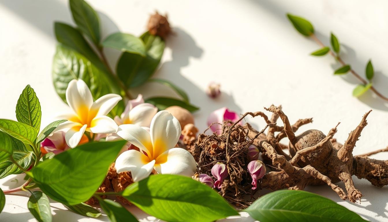 Natural ingredients in shampoos, a harmonious blend of botanical wonders. Lush green leaves, delicate flower petals, and earthy roots, all working in synergy to gently cleanse and nourish hair. Soft lighting illuminates the scene, casting a warm, inviting glow. The arrangement is carefully curated, with each element thoughtfully placed to create a visually captivating and serene composition. The overall mood is one of purity, simplicity, and the restorative power of nature. A tranquil, minimalist backdrop allows the natural ingredients to shine, highlighting their inherent beauty and the promise of a gentle, paraben-free haircare experience.